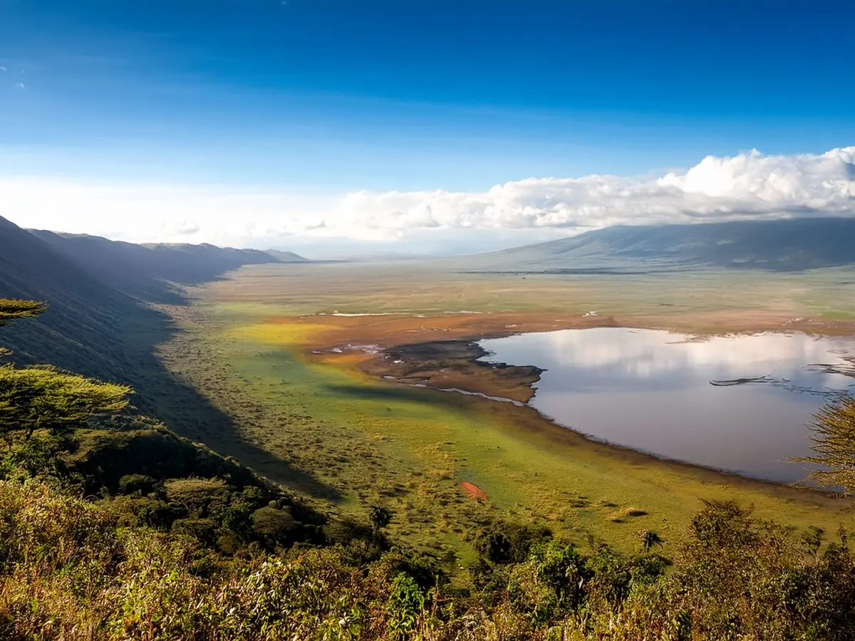 Panoramic view across Ngorongoro Crater in Tanzania